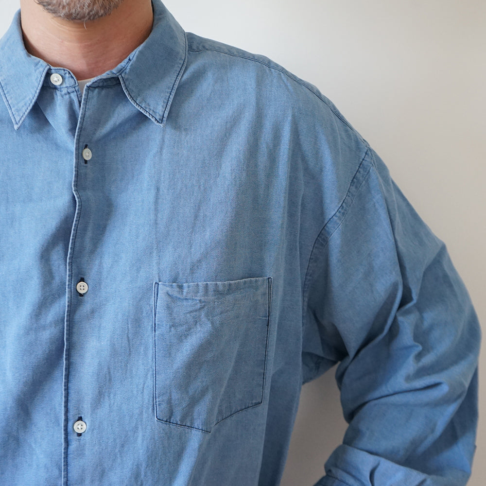 Graphpaper - SIDOGRAS Indigo Poplin L/S Oversized Regular Collar Shirt