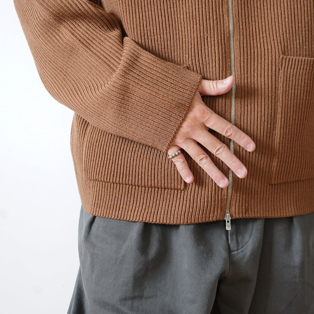 BATONER - SOLID WOOL RIB POLO ZIP UP BLOUSON