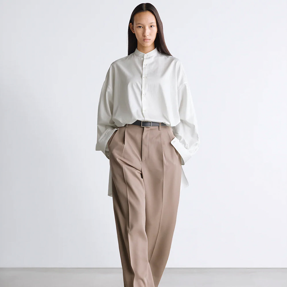 Graphpaper - Silicon Poplin Deep Slit Band Collar Shirt