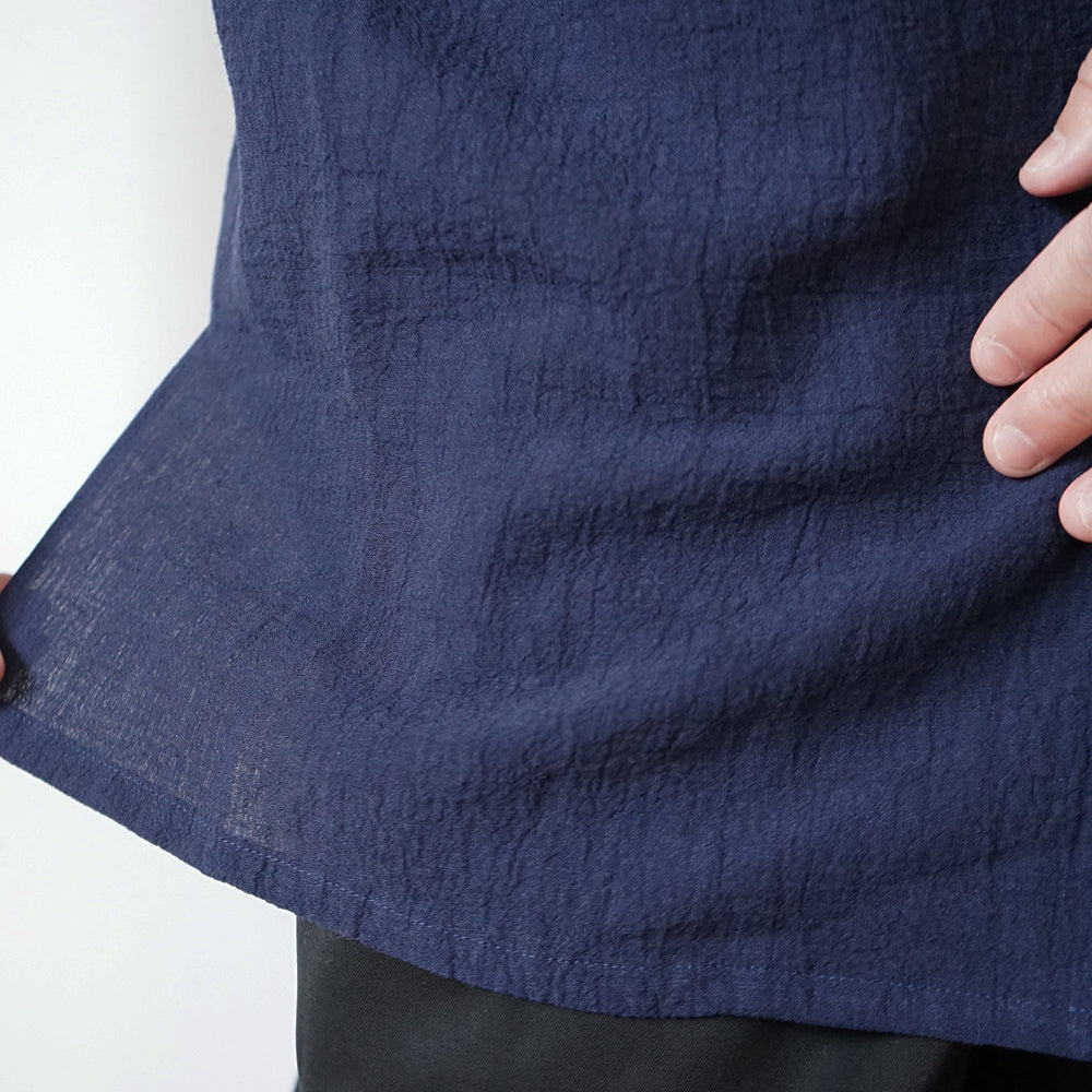 Cale - Water Twisted Linen Open Collar Shirt