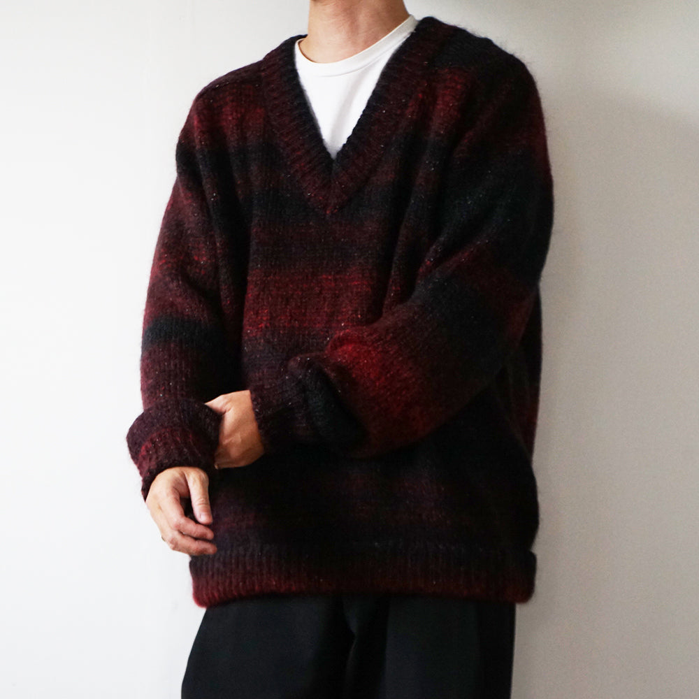 UNUSED(US2534) Vネック ニット セーター(red×black) UNUSED - US2534 – IN MY BOOK STORE