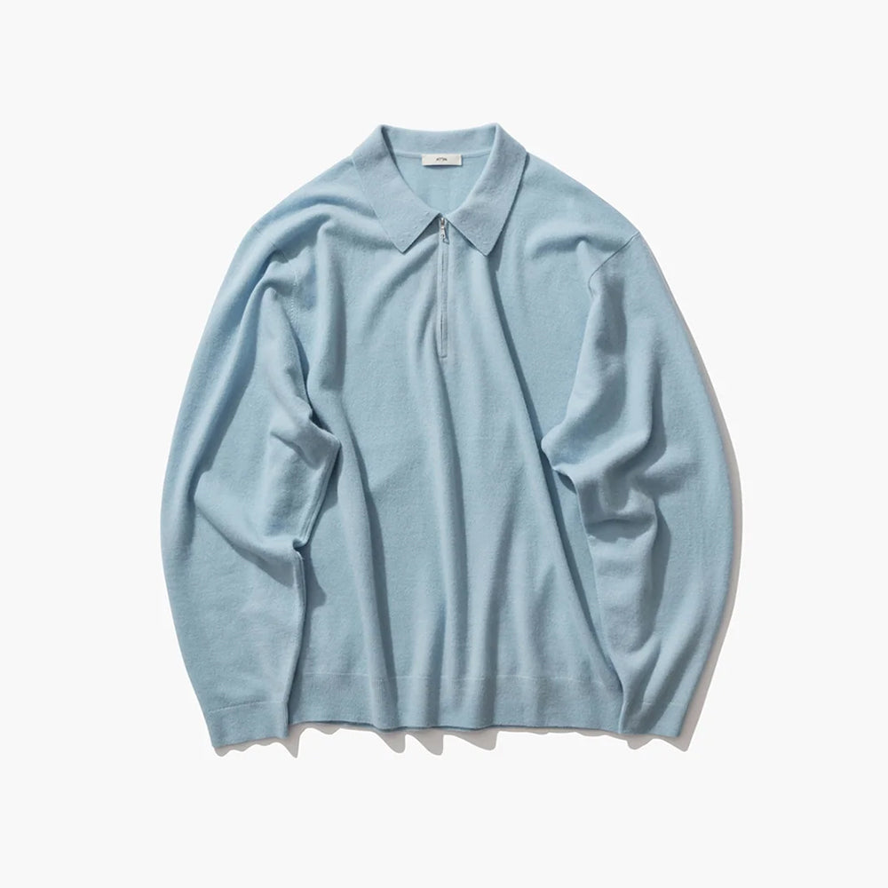 ATON - BABY CASHMERE ZIP UP POLO SWEATER