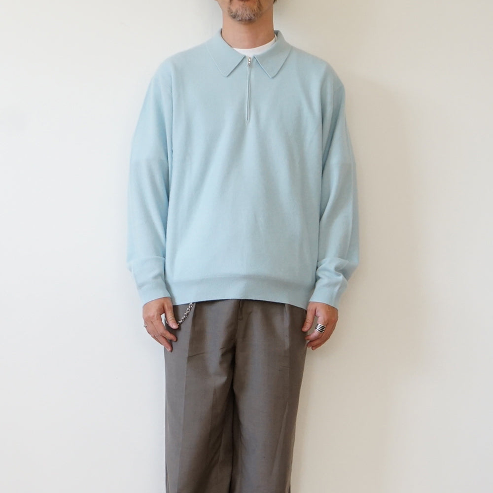 ATON - BABY CASHMERE ZIP UP POLO SWEATER