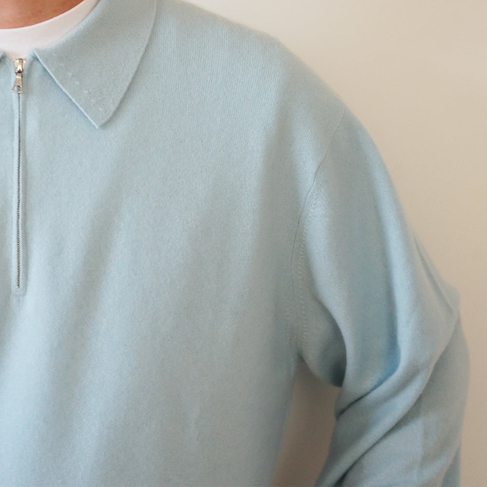 ATON - BABY CASHMERE ZIP UP POLO SWEATER