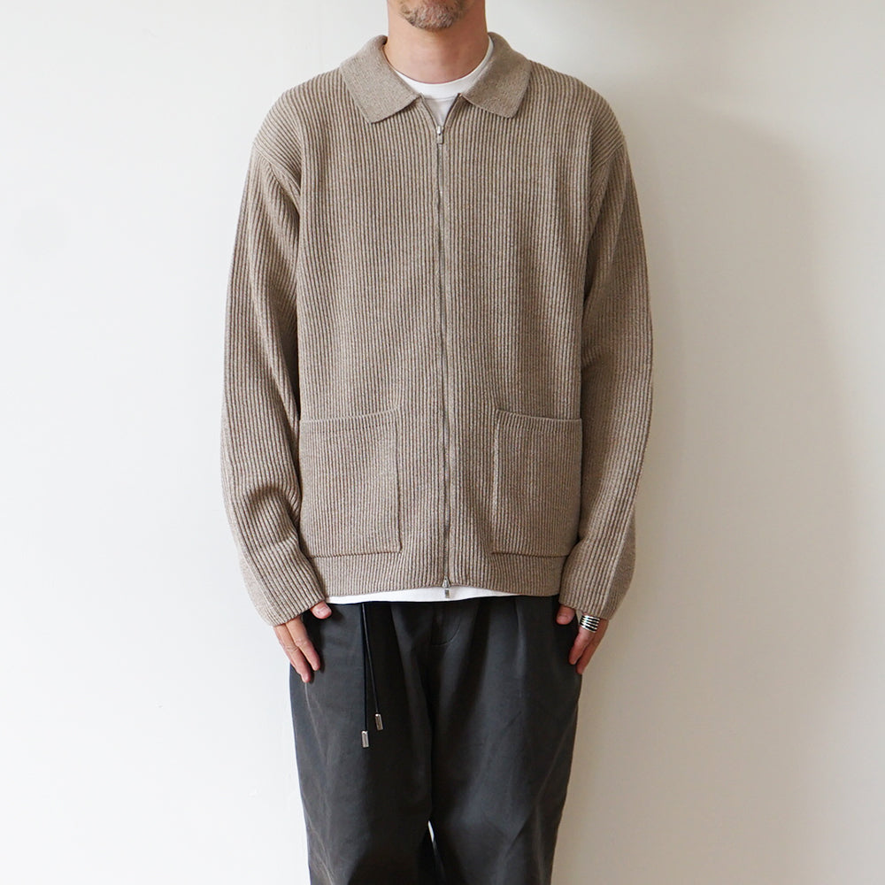 BATONER - SOLID WOOL RIB POLO ZIP UP BLOUSON