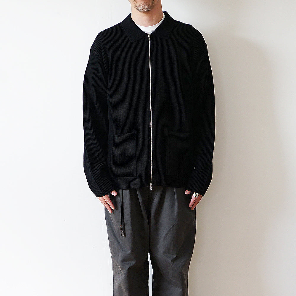 BATONER - SOLID WOOL RIB POLO ZIP UP BLOUSON