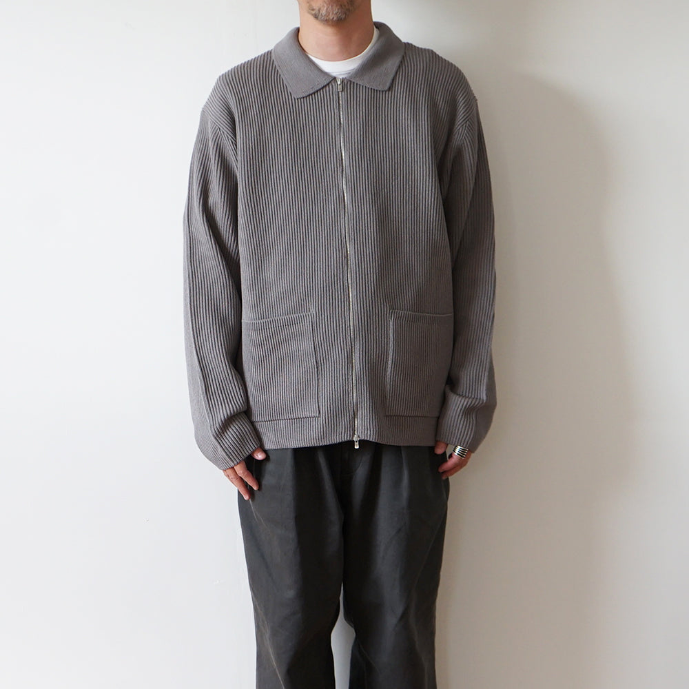 BATONER - SOLID WOOL RIB POLO ZIP UP BLOUSON