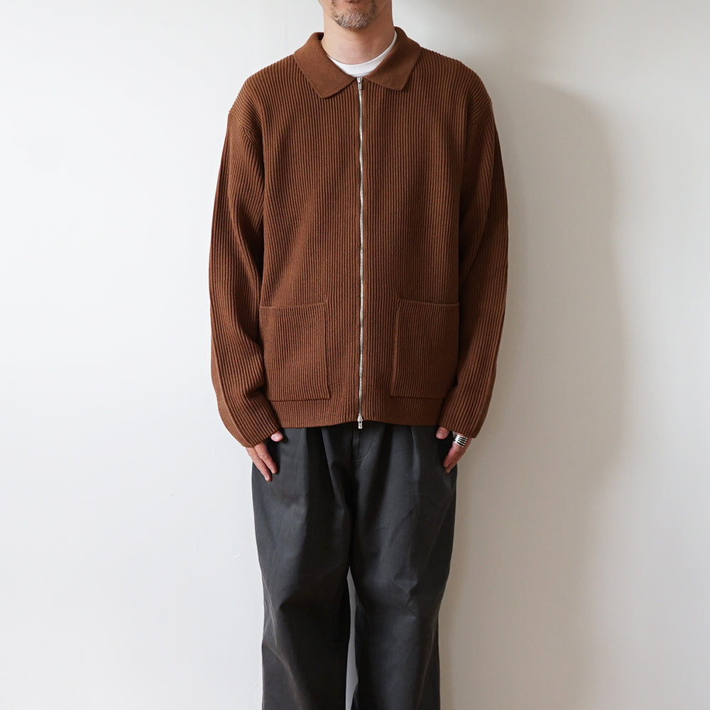 BATONER - SOLID WOOL RIB POLO ZIP UP BLOUSON