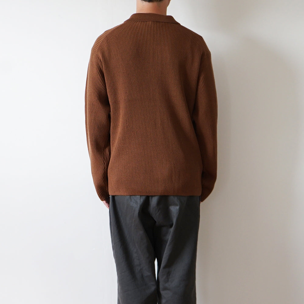 BATONER - SOLID WOOL RIB POLO ZIP UP BLOUSON