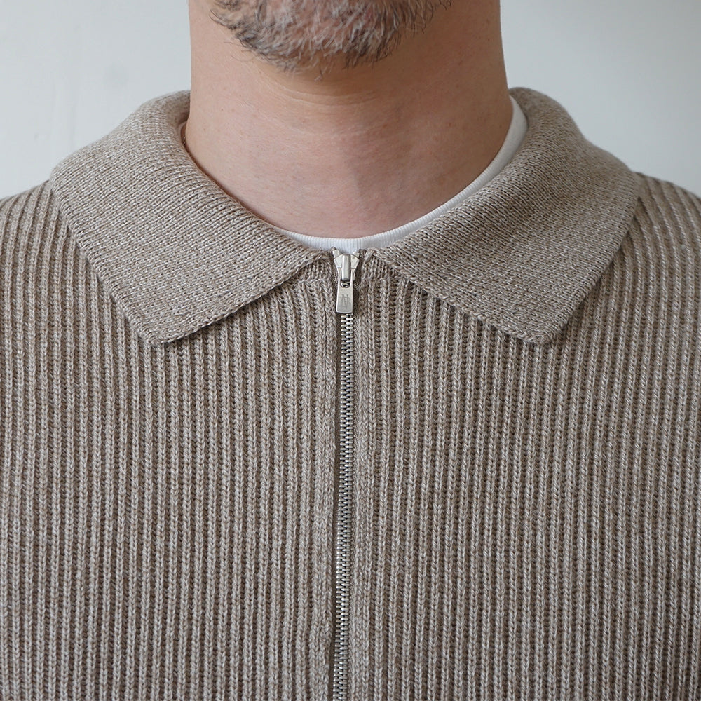 BATONER - SOLID WOOL RIB POLO ZIP UP BLOUSON