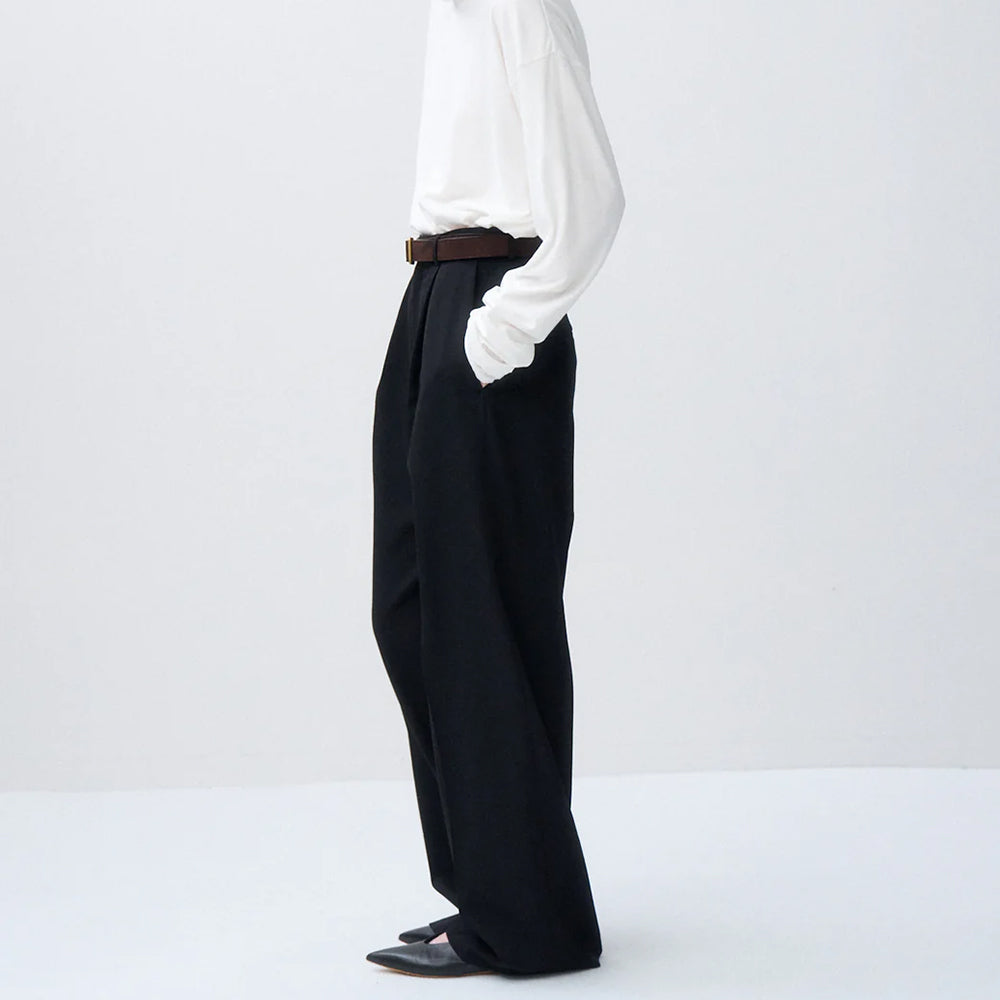 ATON - WOOL GABARDINE WIDE PANTS