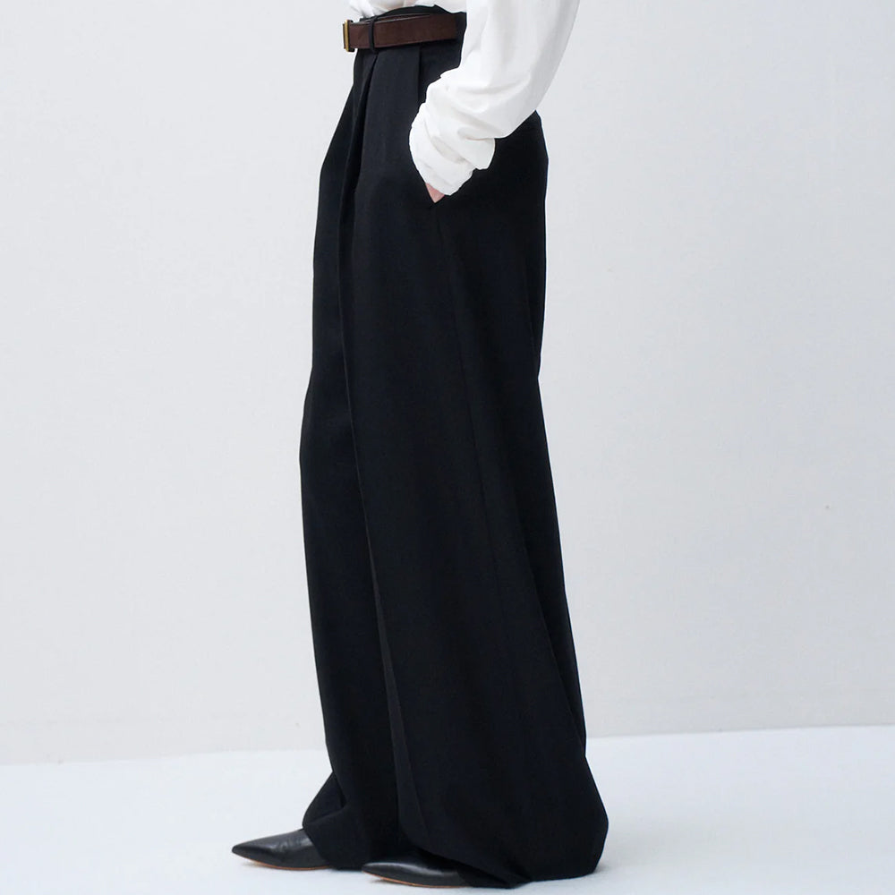 ATON - WOOL GABARDINE WIDE PANTS