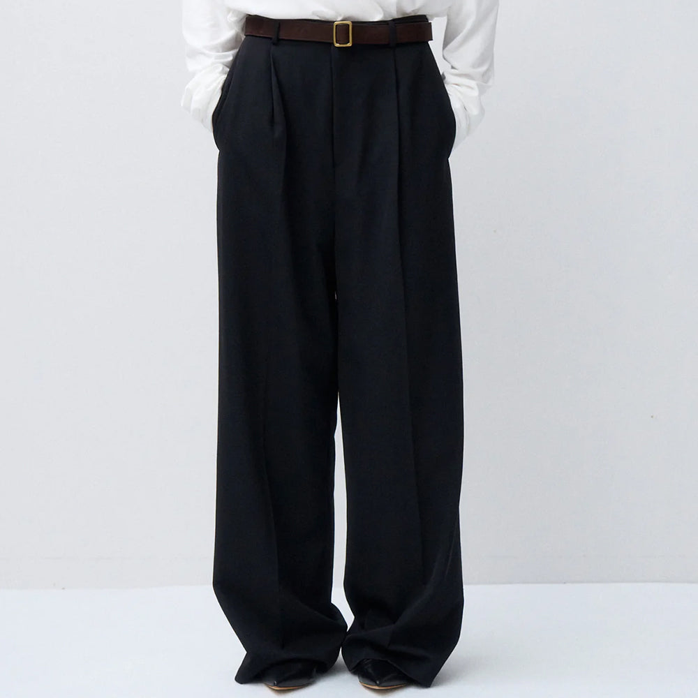 ATON - WOOL GABARDINE WIDE PANTS