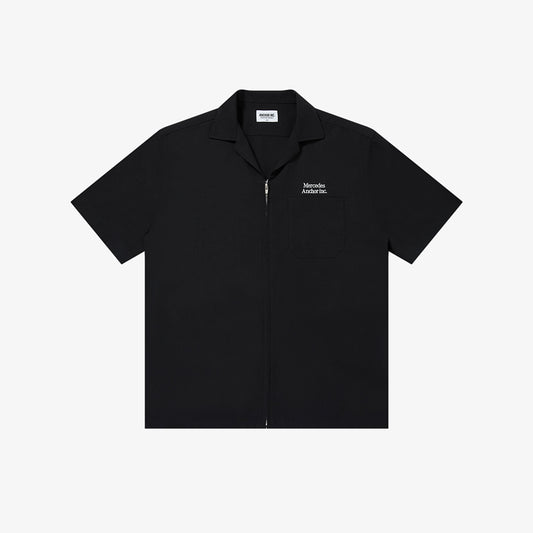 Mercedes Anchor inc. - OPEN COLLARED S/S LINEN ZIP SHIRT