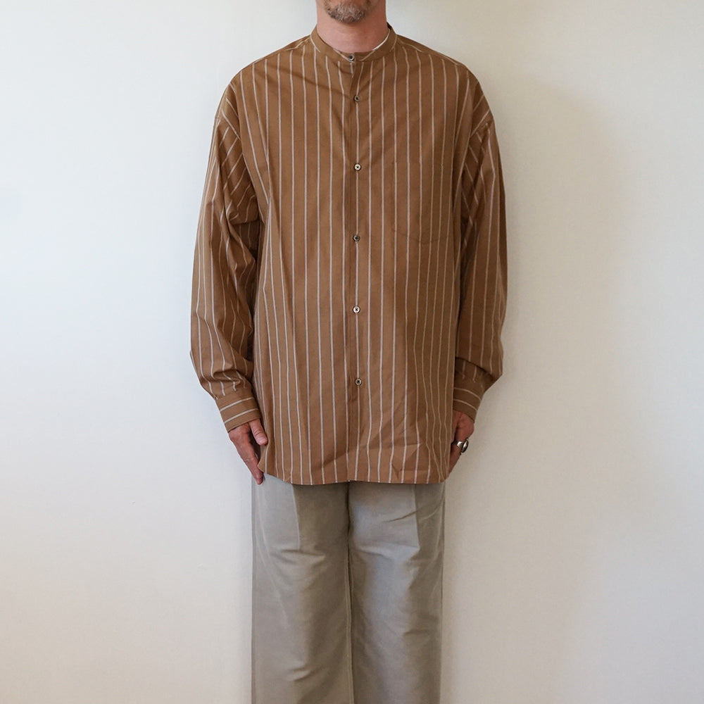 Graphpaper - SIDOGRAS Brown Stripe L/S Oversized Band Collar Shirt