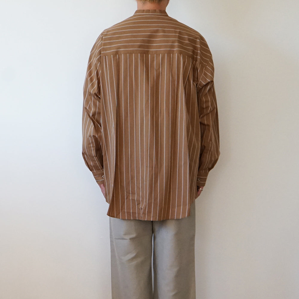 Graphpaper - SIDOGRAS Brown Stripe L/S Oversized Band Collar Shirt