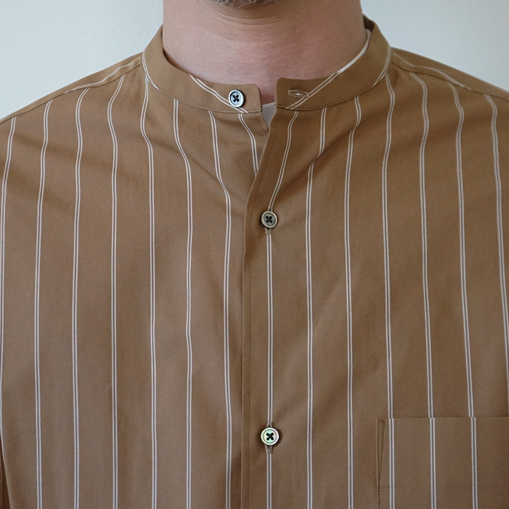 Graphpaper - SIDOGRAS Brown Stripe L/S Oversized Band Collar Shirt
