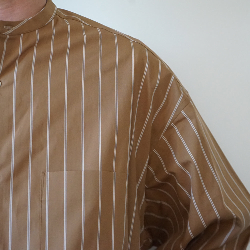 Graphpaper - SIDOGRAS Brown Stripe L/S Oversized Band Collar Shirt