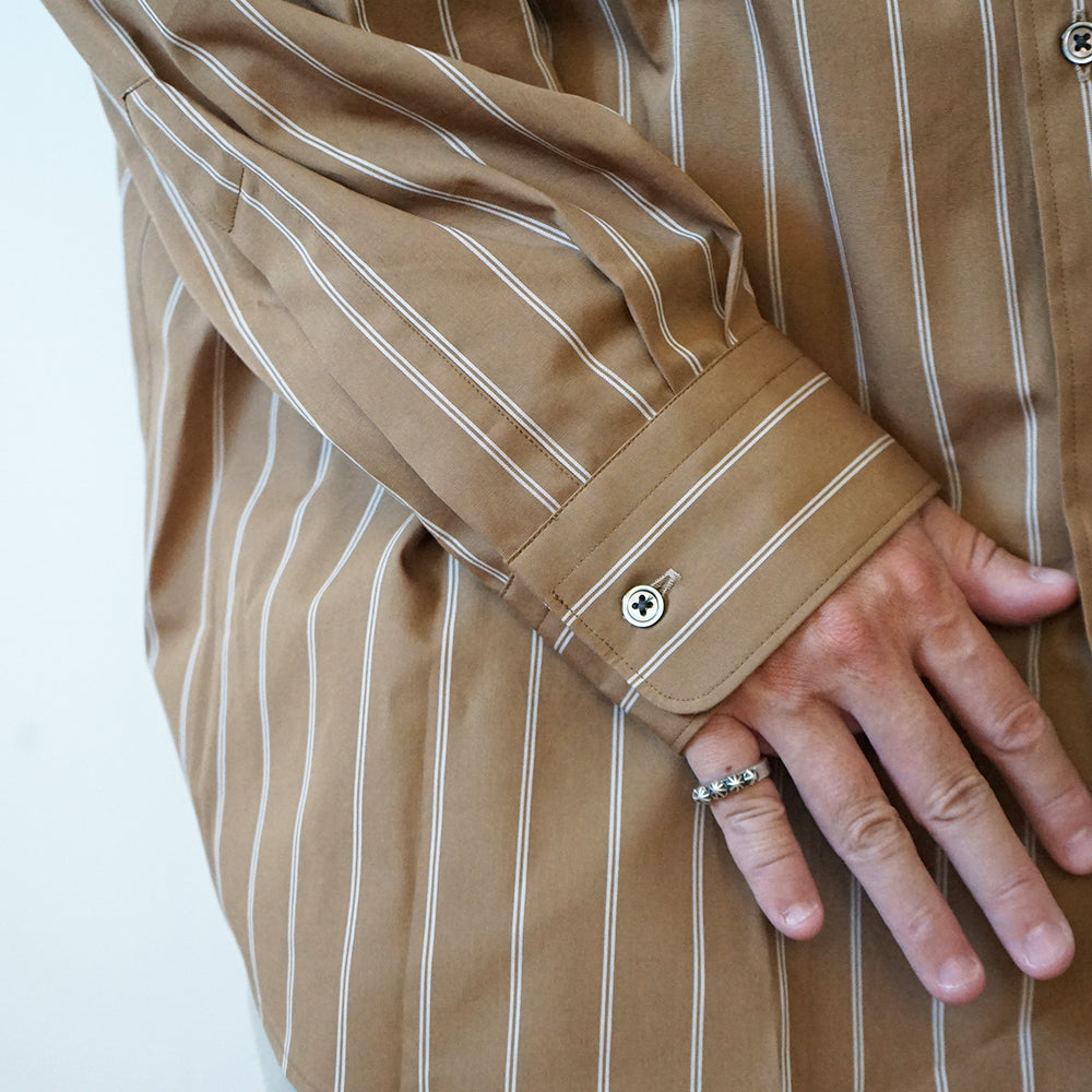 Graphpaper - SIDOGRAS Brown Stripe L/S Oversized Band Collar Shirt