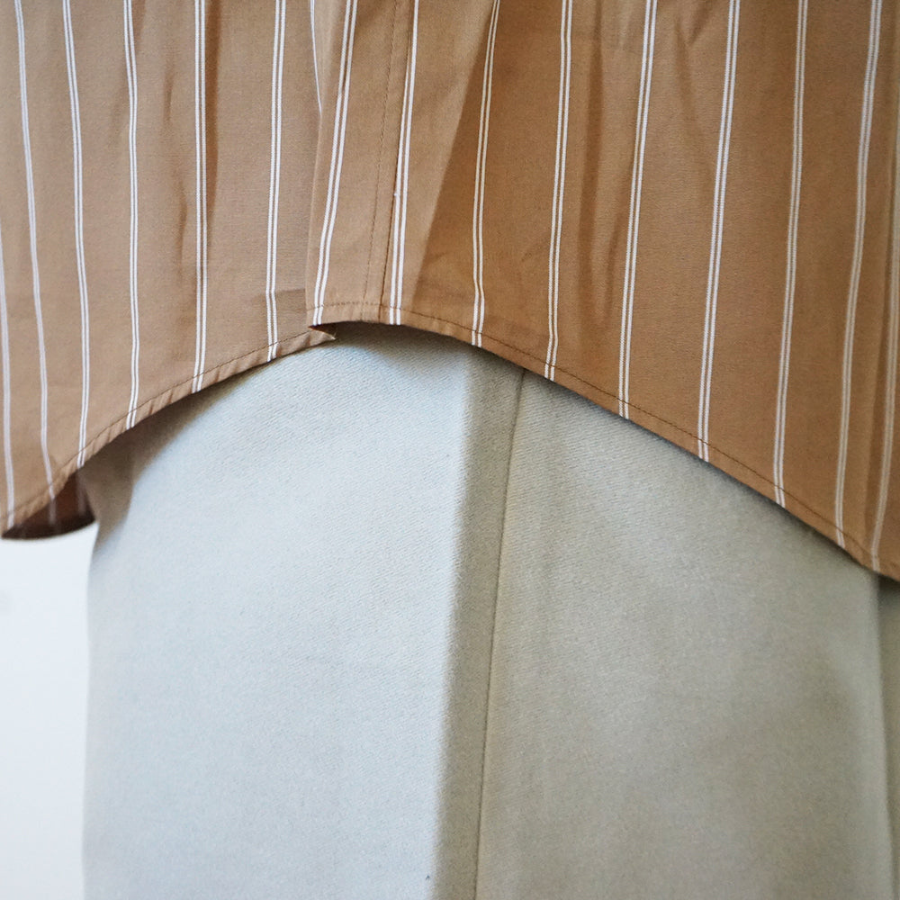Graphpaper - SIDOGRAS Brown Stripe L/S Oversized Band Collar Shirt