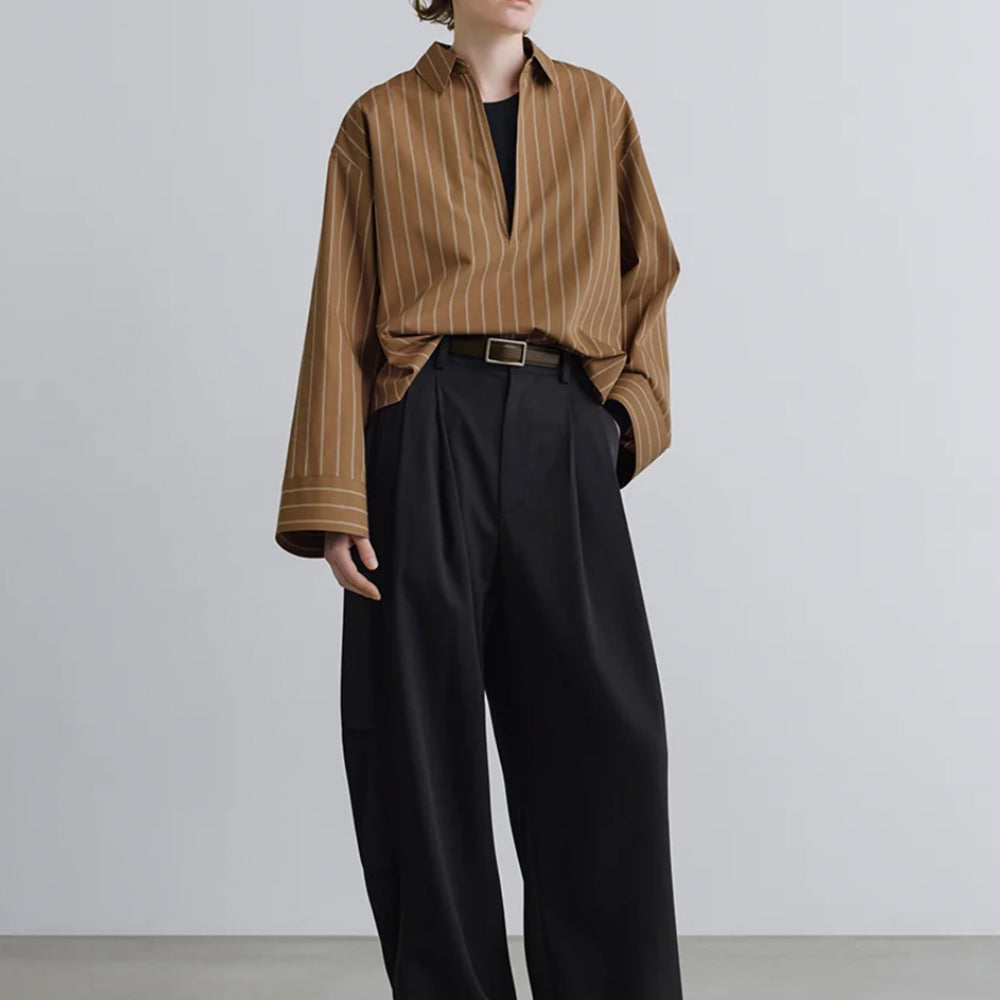 Graphpaper - SIDOGRAS Brown Stripe Short Skipper Blouse