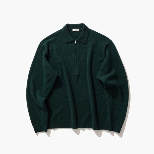 ATON - WOOL MINI BOUCLE ZIP UP POLO SWEATER