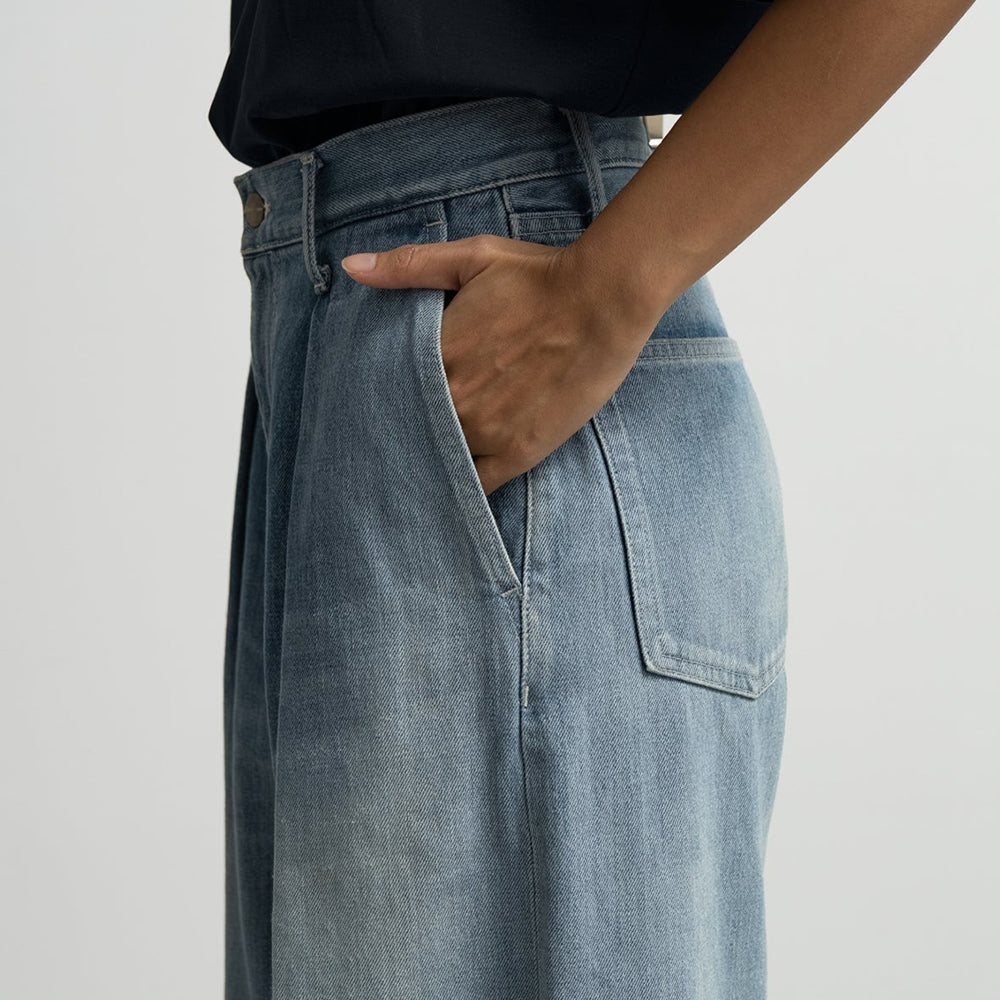 Graphpaper - Selvage Denim Two Tuck Wide Pants-LIGHT FADE-