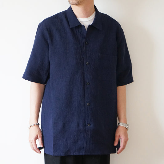 Cale -  Water Twisted Linen Open Collar Shirt