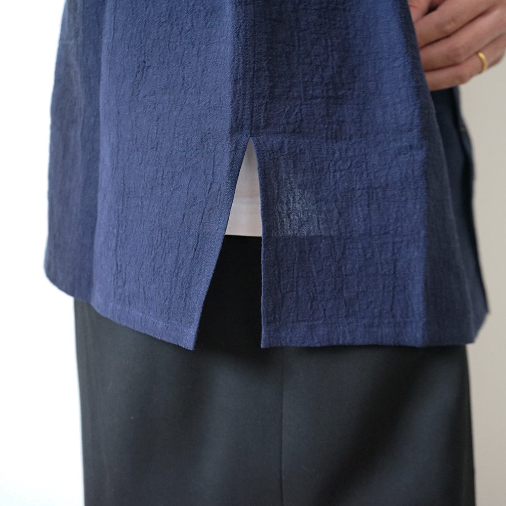 Cale -  Water Twisted Linen Open Collar Shirt