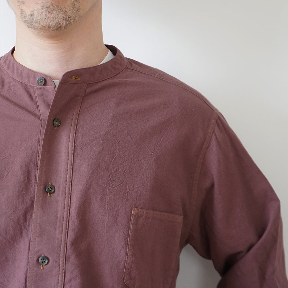 Cale -  Khadi garment-dyed Band Collar Shirt