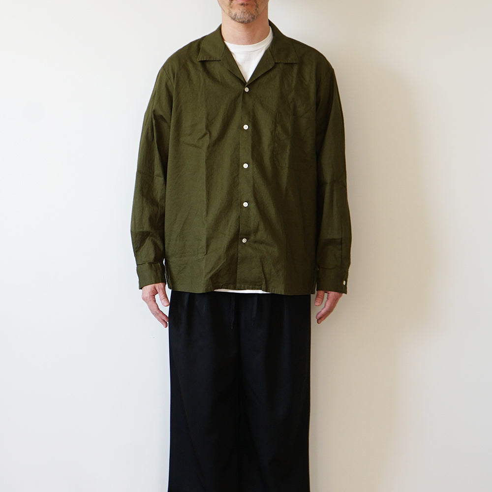 FOUNDOUR - COTTON LINEN OPEN COLLAR SHIRT