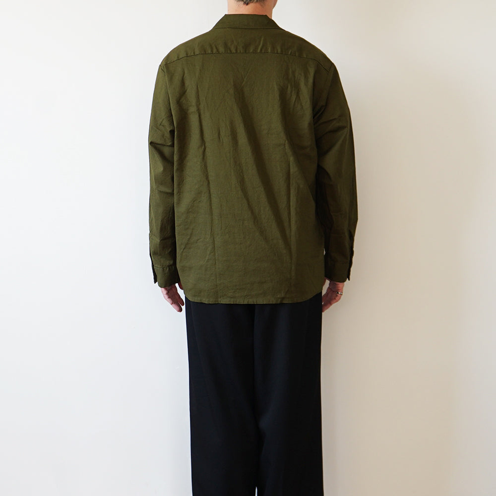 FOUNDOUR - COTTON LINEN OPEN COLLAR SHIRT