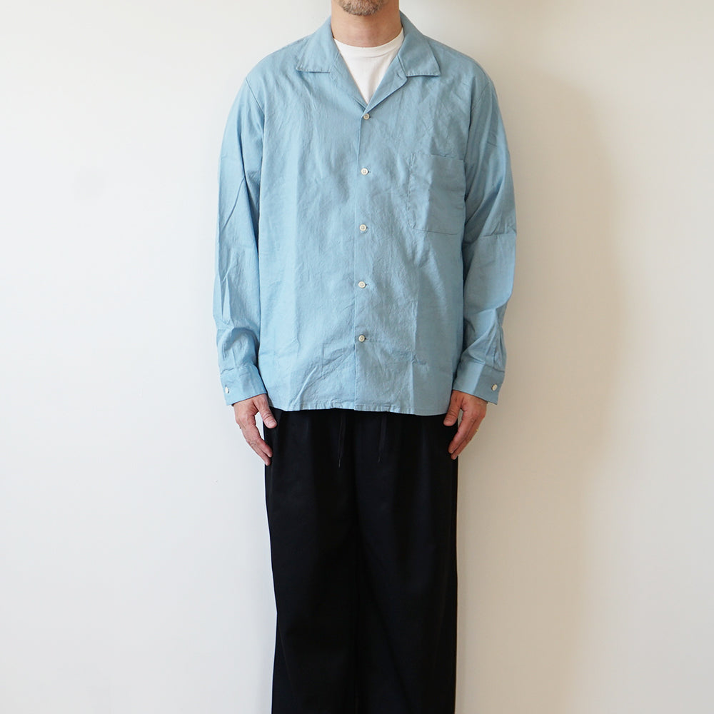 FOUNDOUR - COTTON LINEN OPEN COLLAR SHIRT
