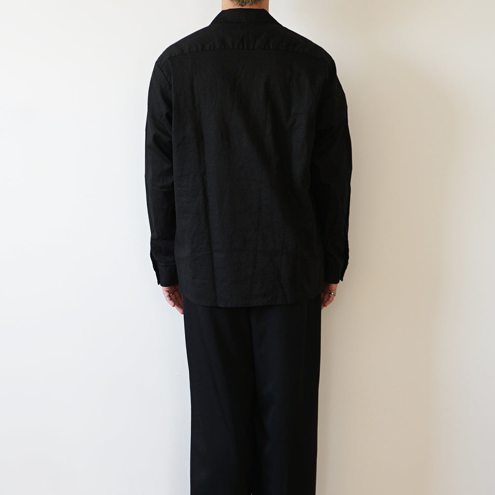 FOUNDOUR - COTTON LINEN OPEN COLLAR SHIRT