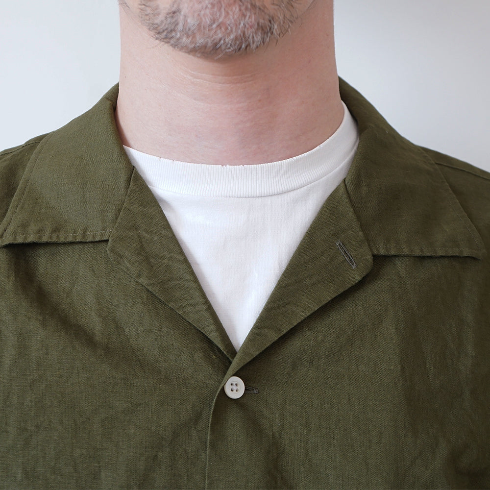 FOUNDOUR - COTTON LINEN OPEN COLLAR SHIRT