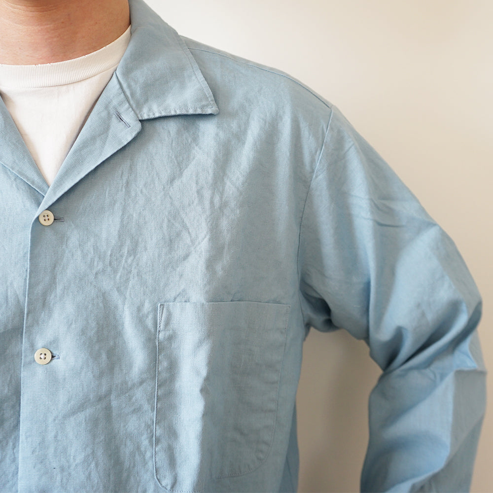 FOUNDOUR - COTTON LINEN OPEN COLLAR SHIRT